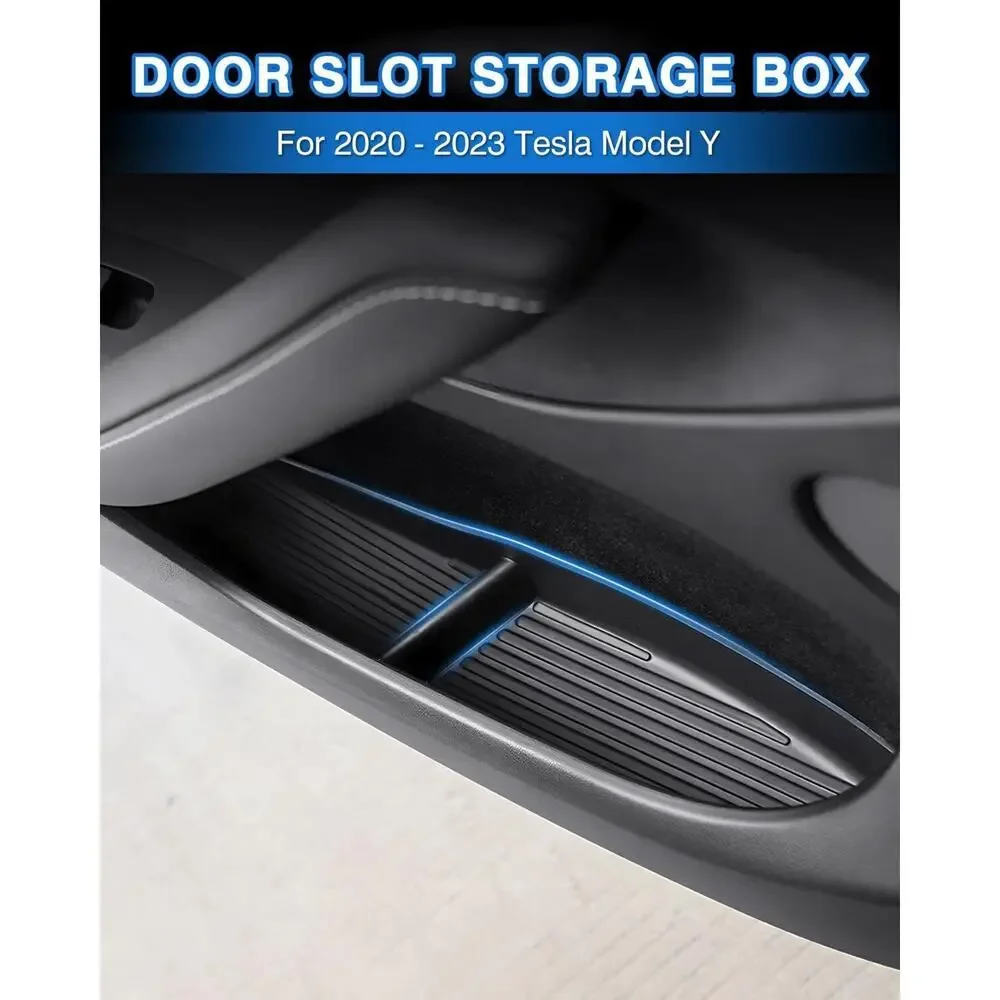 4-Pc Car Door Tray Organizer Set for 2020-2026 Tesla Model Y Black TPE